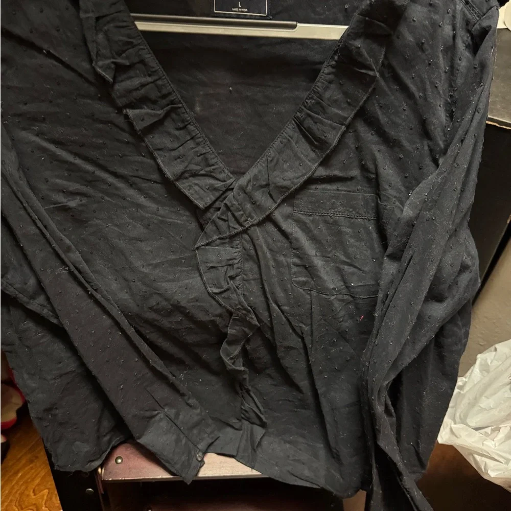 Black Ruffled V-Neck Blouse - Picture 2 of 2